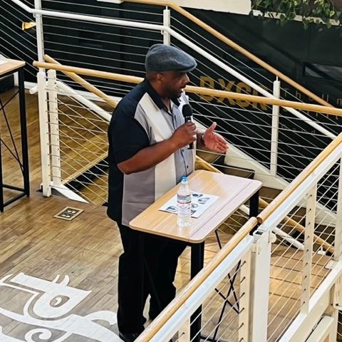 Acorn author Dennis K. Crosby at author speaking event at Comicon