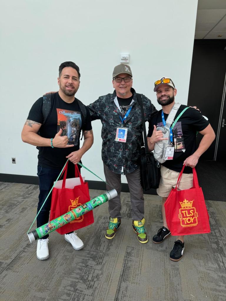 John Daze with Teenage Mutant Ninja Turtles Creator Kevin Eastman and Celebrity Chef Criollo Grindz at Comicon, San Diego, 2024